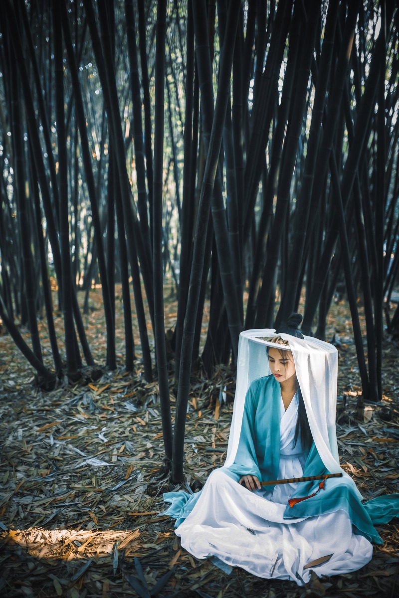 竹林里的古装女侠美女